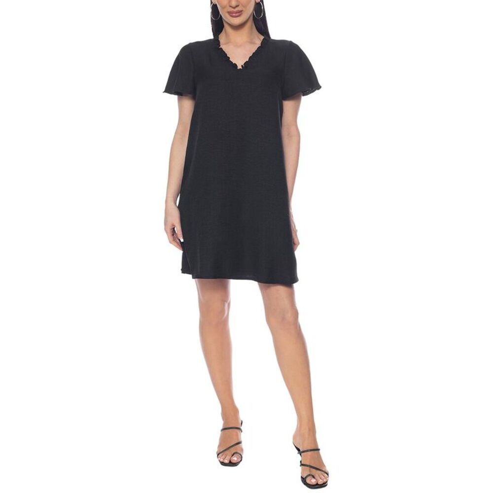 Tash + Sophie Womens  Macarena Flutter Sleeve Ruffle V Neck, Black